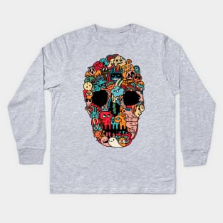 hand drawn skull doodle monster Kids Long Sleeve T-Shirt